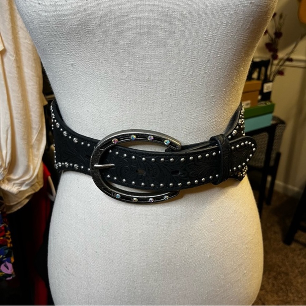 3D Belt Rhinestone Tooled Belt